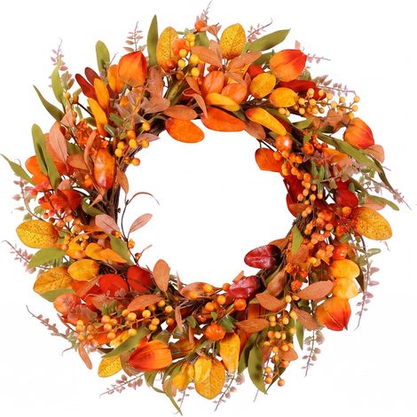 Rose 22 pouces guirlande d'automne pour porte d'entrée citrouille faux mur décoration d'automne Thanksgiving guirlande de porte d'automne décoration d'automne décoration festive moisson décoration (1/5)