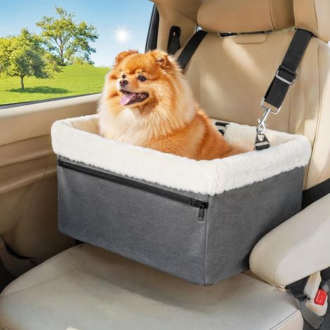 Erhöhter Autositz für Hunde & Katzen bis 9kg, Grau-Cremefarben, mit Metallrahmen (1/5)