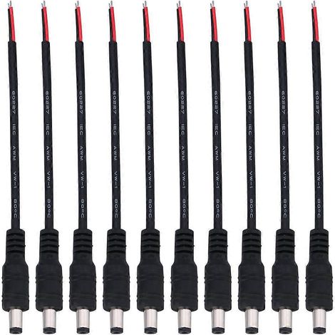 Lot de 10 connecteurs d'alimentation mâles 5,5 x 2,1 mm pour caméra de vidéosurveillance (noir)-15.00X1.00X1.00CM-Black (1/2)