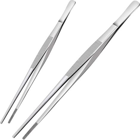 Lot de 2 pinces de cuisson, pinces à barbecue en acier inoxydable, pinces à rôtir, pinces à viande longues en acier inoxydable pour cuisiniers, réunions de famille, professionnels culinaires et plus (1/5)