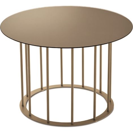 Tavolino tondo D60 cm con base in metallo Beige e piano in vetro Bronzo MUTE (1/2)