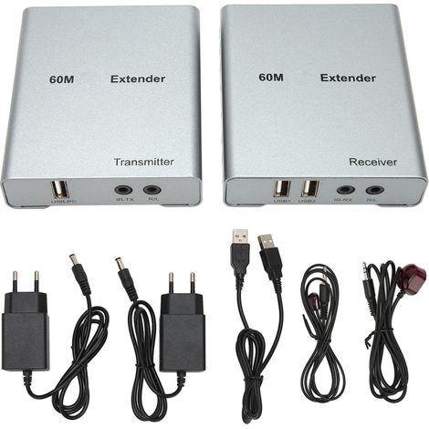 L'extendeur HDMI KVM USB HDES18 transmet une vidéo HD 1080p jusqu'à 60 mètres via un câble Ethernet Cat5e/6 pour le contrôle à distance de la souris et du clavier (norme européenne). (1/5)