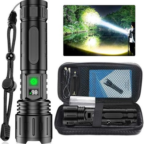 Lampe torche tactique LED rechargeable 20 000 lm, 4 modes, étanche, lampe de poche haute luminosité pour le camping et les situations d'urgence [Classe énergétique A+++] (1/5)