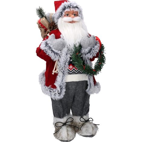 Babbo natale tessuto con regali e ghirlanda grigio rosso cm30x17,5h65