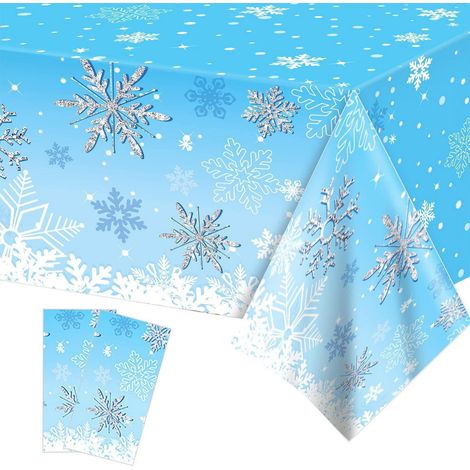 2er-Set Tischdecke Schneeflocken Blau 137x274cm Wasserdicht für Winterparty