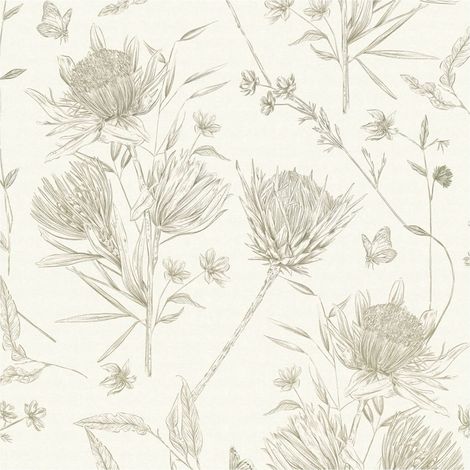 Flowers wallcovering wall Profhome 394273 hot embossed non-woven wallpaper slightly textured with floral ornaments matt white green 5.33 m2 (1/5)