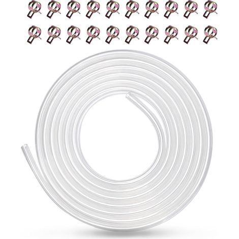 Tuyau d'essence en polyuréthane (PU), 3 mètres, pour tondeuse à gazon, quad, karting, moto tout-terrain, petit moteur, avec 20 colliers de serrage (Couleur Transparente, 6 mm x 8 mm) (1/5)