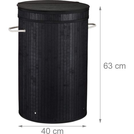 Cesto para la ropa sucia redondo con tapa 63 cm bambú negro 1300008194