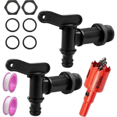 Lot de 2 Robinet Cuve Plastique, Robinet Recuperateur Eau de Pluie, Adaptateur Robinet Tuyau Arrosage, Robinet de Rechange en Plastique, pour le Jardin, l'Industrie, Recuperateur Eau de Pluie. (1/4)