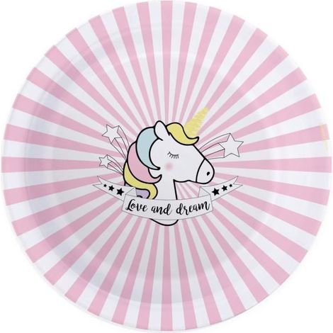 Assiettes cartonnées - Licorne - Ø23cm - 8 pièces - Blanc - Pour enfants