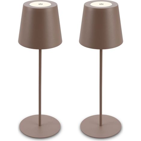 Briloner KIKI 2er Set LED Tischlampe kabellos, Touch, Dimmbar, USB-C Aufladung, IP44, Höhenverstellbar, Umbrasand, Ø12 x 36 cm (1/5)