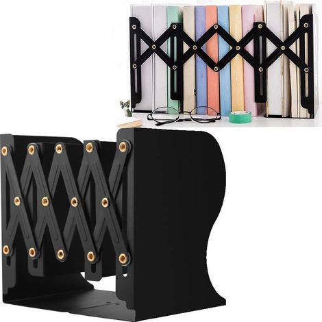 Serre-livres en métal – Support de livre réglable et antidérapant – Design élégant – Idéal pour le bureau, l'école et la maison – Porte-livres – Noir (1/4)