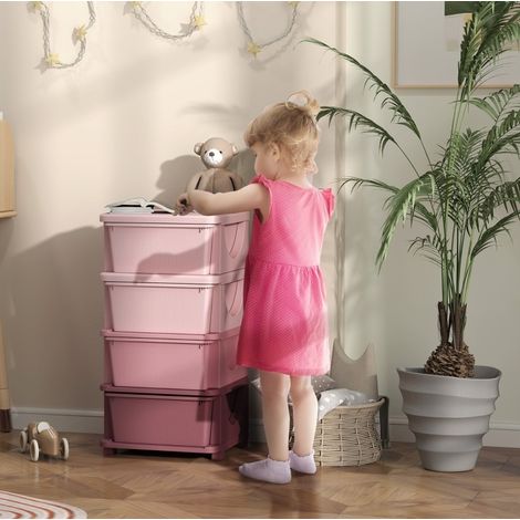 meuble de rangement enfant 37x37x76 cm rose – 4 tiroirs, sans montage (1/5)