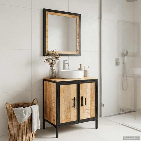 vidaXL Conjunto de muebles de baño 2 pzas madera maciza mango y hierro (1/5)