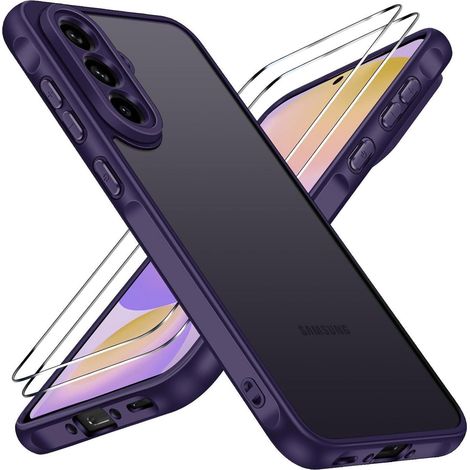 Coque Samsung Galaxy A56 5G avec 2 verres trempés, protection militaire anti-chocs, dos mat translucide violet (1/5)
