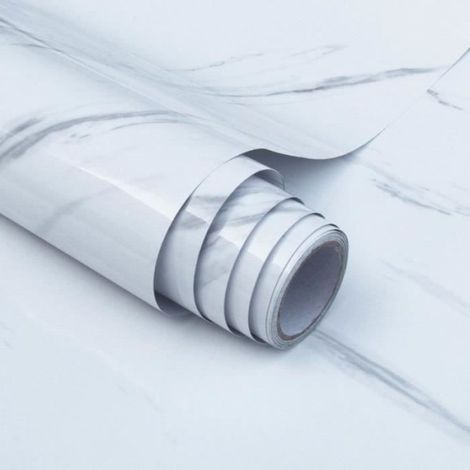 PVC de marbre Papier auto-adhésif Imperméable à l'huile Autocollant de porte de table pour meubles Cuisine 60 x 100 cm, Blanc (1/3)