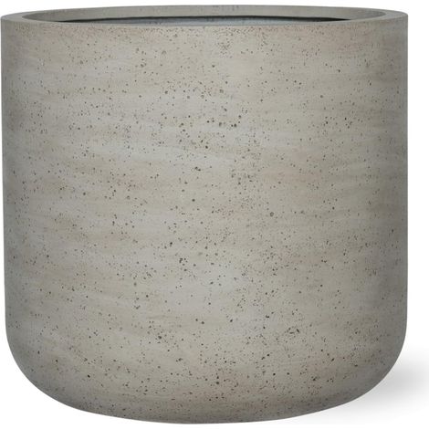 Pot de fleurs rond en fiberstone beige délavé Ø 62 x H 60 cm fait main - PANGIVO (1/2)