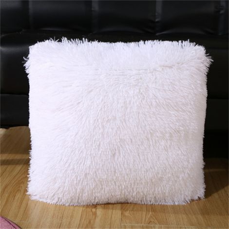 Housse De Coussin - Fourrure Synthétique Courte - 43 x 43 cm - Blanc - Pour Canapé, Chambre, Voiture - 1 Pièce (1/5)