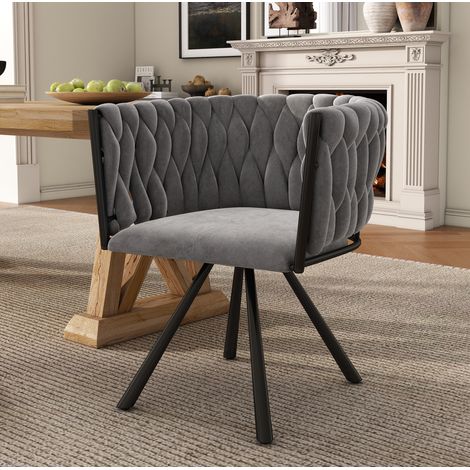 sedia girevole da pranzo imbottita in velluto grigio OKMYHOME (1/5)