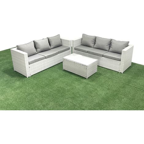Fimous Garten Polyrattanmöbel Set 6-Sitzer Rattan Garten Sofa Set Hellgrau gemischt