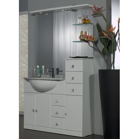 Bagno Italia Mobile Arredo Bagno cm 80+30 con lavabo sottopiano bianco lucido ante cassetti con specchio e tettino Mobili 1
