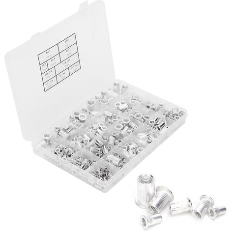 300 pièces / boîte Écrous à riveter en aluminium 6‑32/ 8‑32/ 10‑24/ 10‑32/ 1/4‑20/ M3/ M4/ M5/ M6/ M8 (1/5)
