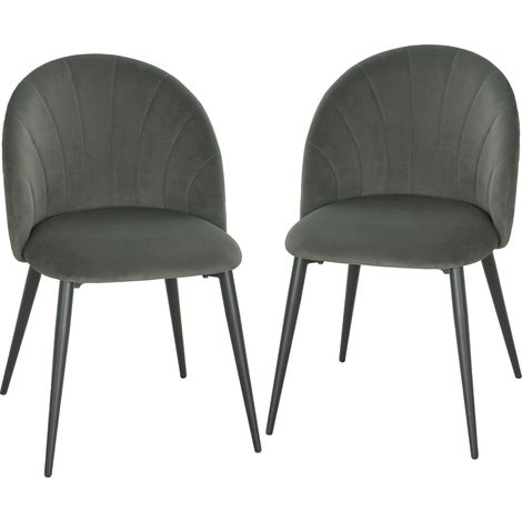 Ensemble de 2 chaises de salle à manger rembourrées en velours gris avec dossier coquillage, 52 x 55 x 79 cm, gris (1/5)