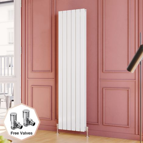 ELEGANT 1800 x 452 mm White Vertical Column Radiator Double Flat Panel Designer High Heat Output Radiator + Angled Radiator Valves (1/5)