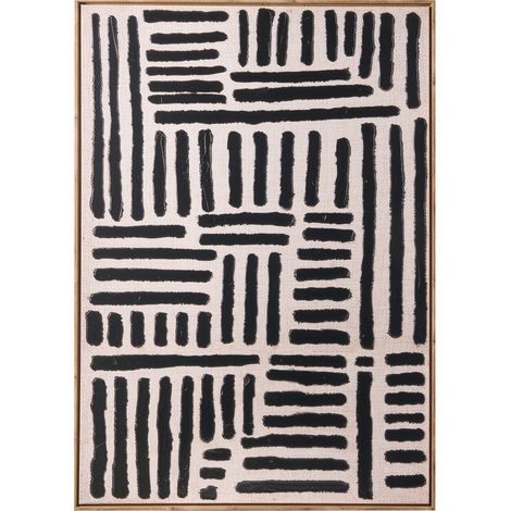Lienzo decorativo con líneas abstractas hecho a mano de materiales sintéticos marco de madera de pino negro Navan