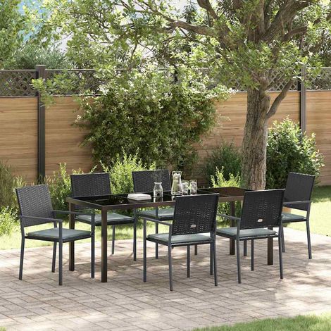 Garten Essgruppe 7 pcs Schwarz und Hellgrau PE-Rattan