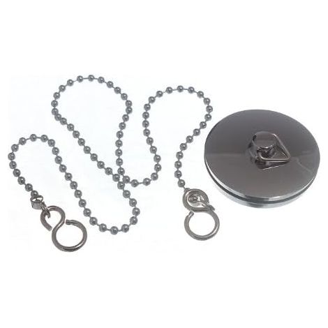 Lot de 3 bouchons de baignoire en métal chromé 44 mm avec chaîne chromée 450 mm