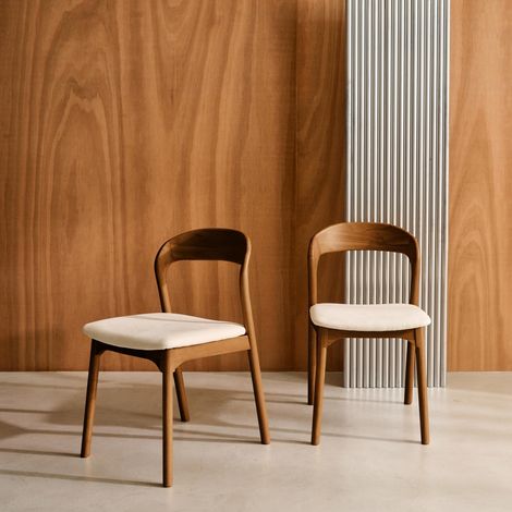 Lot de 2 chaises vintage bois d'hévéa et tissu - L 46 x P 53 x H 78cm - Athena Noyer / Beige (1/5)