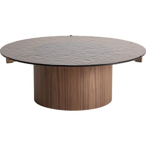 Table basse art déco en bois et pierre finition marron sophistiquée - Marron bois naturel et blanc pierre (1/5)