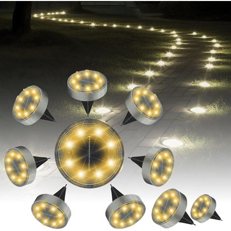 Lot de 10 lampes solaires de sol à 8 LED - Étanche IP68, pour éclairage souterrain de terrasse, allée et jardin.-AquaForge