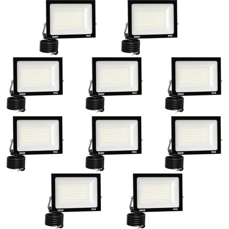 10 Pack Projecteur LED Extérieur 300W 30000 lúmenes 3000K Blanc froid Spot LED Eclairage IP65 Étanche Projecteur Extérieur Eclairage de Sécurité Floodlight pour resistente al agua (1/5)