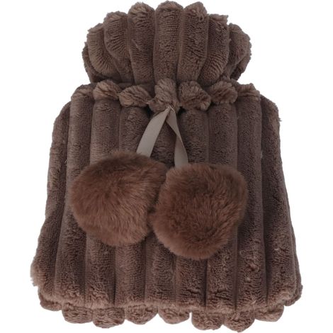 Bouillotte PVC 1000ml avec housse en peluche marron foncé, large goulot, réutilisable, chaleur longue durée, pour lit et intérieur, couverture douce, accessoire chauffant portable (1/5)