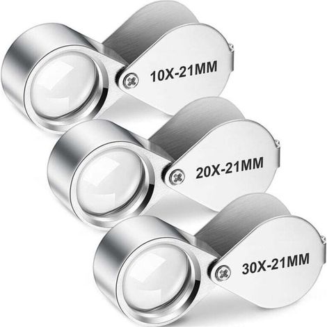 Ensemble de 3 Loupes de Bijoutier Grossissement 10X 20X 30X pour Inspection de Bijoux et Monnaies (1/4)