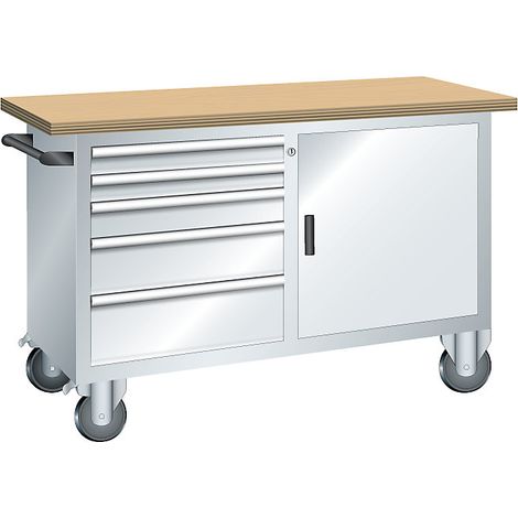 LISTA, Établi compact mobile, 5 tiroirs, 1 porte, 1 tablette