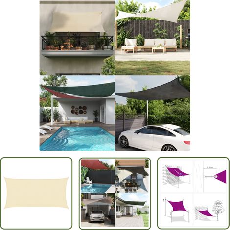The Living Store Voile d'ombrage 160 g/m² Crème 4x7 m PEHD - Parasol - Voile D'ombrage - Parasol Rectangulaire - Parasol Crème - Parasol Extérieur (1/10)