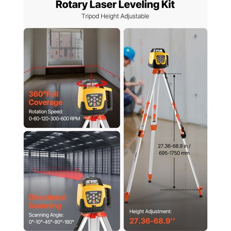 Kit Niveau Laser Rotatif Faisceau Rouge Niveau Laser Rotatif 360° avec Trépied et Mire, Portée 300 m, Pente Réglable, Angle de Balayage Flexible, Précis, avec Télécommande, Étui de Transport (1/5)