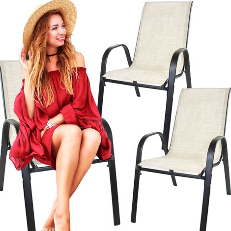 Chaise de jardin en métal beige, 2 pièces (1/5)