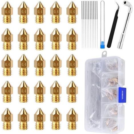 25 ugelli MK8 in ottone da 0,4 mm compatibili con Ender 3/Ender 5/CR-10, kit di ricambio per testina di stampa della stampante 3D (1/4)