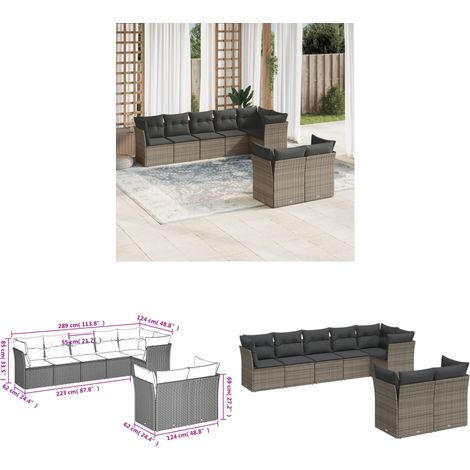 Salon de jardin 8 pcs avec coussins gris résine tressée - Salon De Jardin - Canapé Extérieur - Mobilier De Jardin - Set Salon De Jardin - Ensemble De Canapés - Home & Living (1/3)