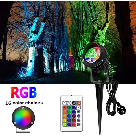Projecteurs paysage COB RGB multicolores avec piquet sol et télécommande, projecteur extérieur pour jardin, pelouse et cour. (1/5)
