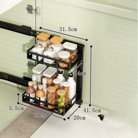 Étagère de rangement sous évier de cuisine, panier coulissant mural, rangement pour armoire et salle de bain, double couche, 30 cm (1/5)