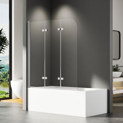 Duschwand für Badewanne 140x140 cm Badewannenaufsatz 3-teilig Duschtrennwand für Badewanne Duschwand Badewanne Faltwand Duschabtrennung Badewanne, 6mm ESG Glas