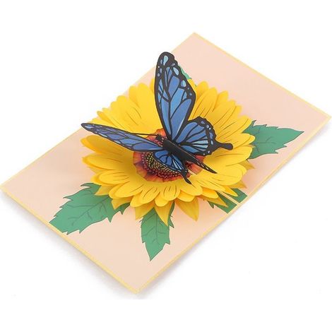 Carte pop-up papillon tournesol, carte de vœux 3D papillon bleu, fête des mères, anniversaire, anniversaire de mariage, carte de (1/5)