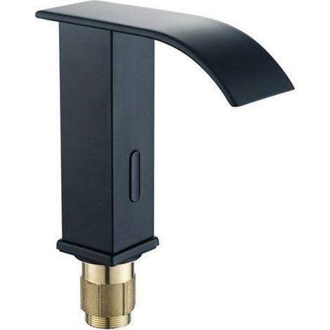 Grifo de lavabo negro con sensor, grifo de cascada automático sin contacto con sensor, grifo de fregadero de agua fría y caliente, grúa, negro, caliente, frío. (1/4)