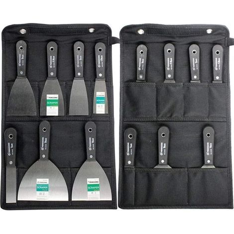 Ensemble de spatule Couteau à mastic Ensemble de 7 couteaux à gratter et à mastic, poignée en plastique antidérapante avec un sac à outils de rangement en toile portable (1/5)