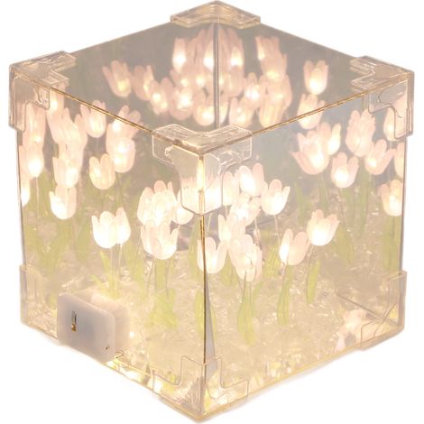 Lampe miroir cube tulipe 2 en 1, veilleuse LED décorative, faite main, à monter soi-même, cadeau d'anniversaire pour une amie, Roseate (1/5)